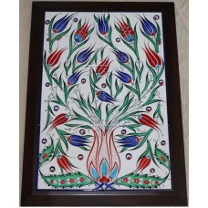 Framed 19"x27" Turkish Handmade Iznik Tulip & Cintemani Pattern Tile PANEL MURAL   122550571653